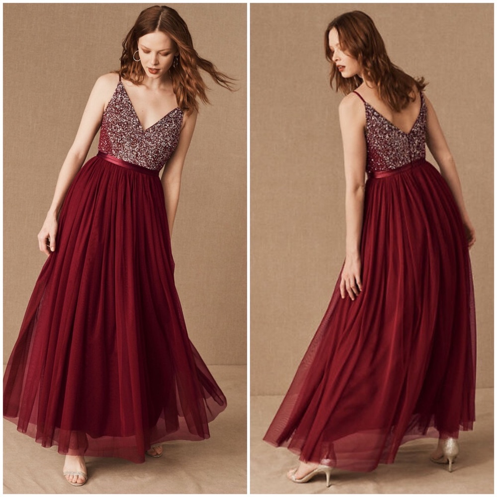 BHLDN Avery Beaded Tulle Gown - Bordeaux